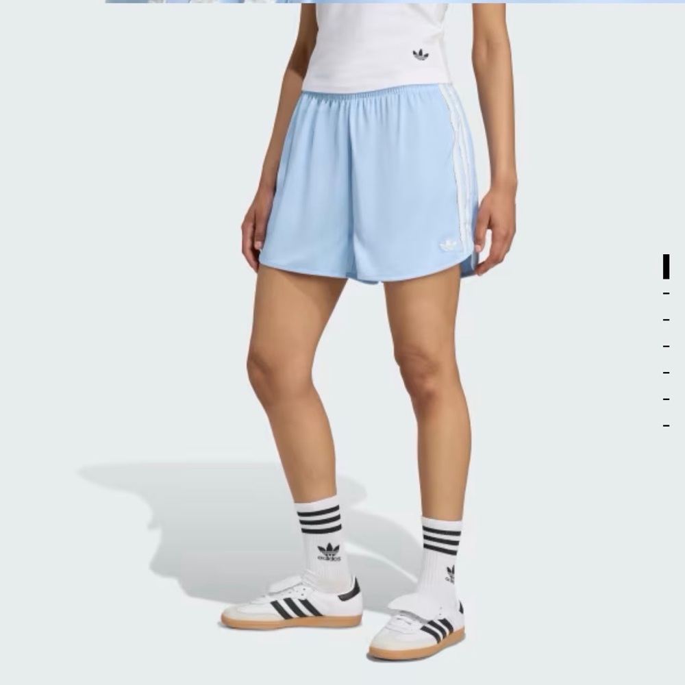 NWOT - Adidas - SOLD OUT Originals Satin Shorts Ruffle 3-Stripes- L -Light Blue